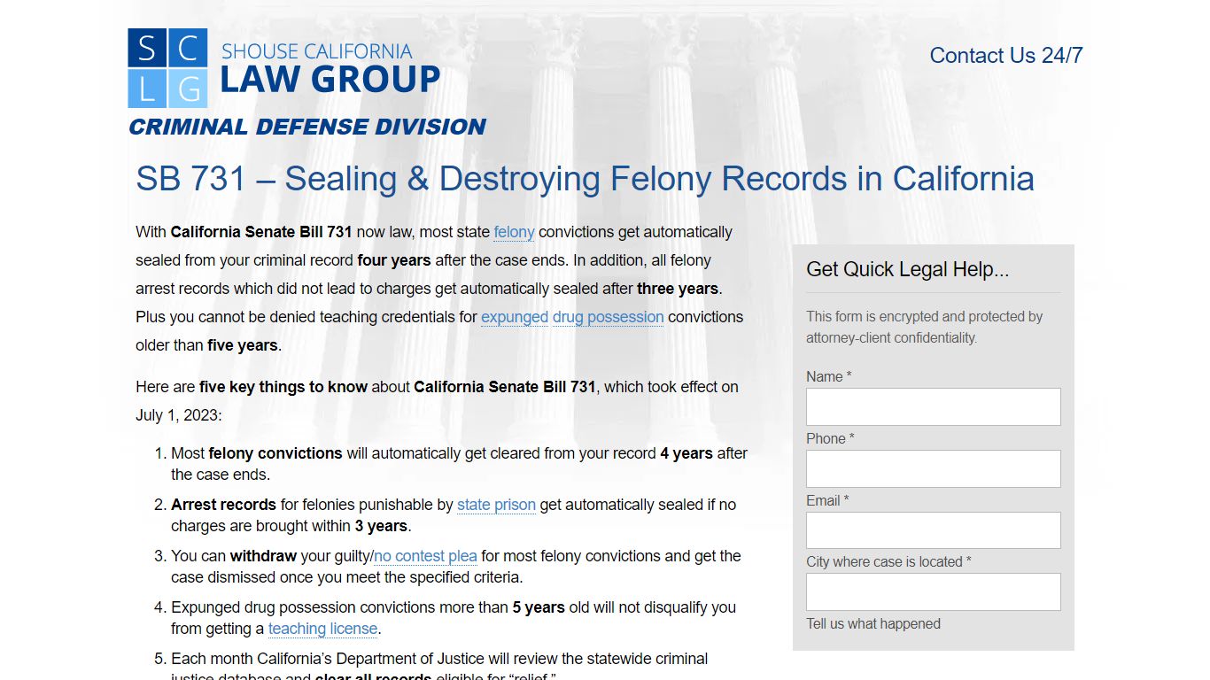 SB 731 – Sealing & Destroying Felony Records in California