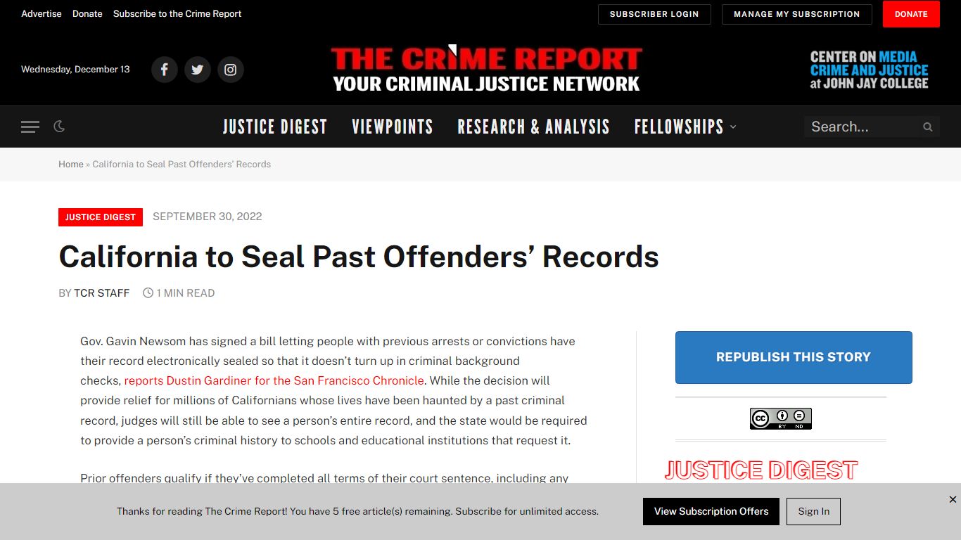 California to Seal Past Offenders’ Records - The Crime Report