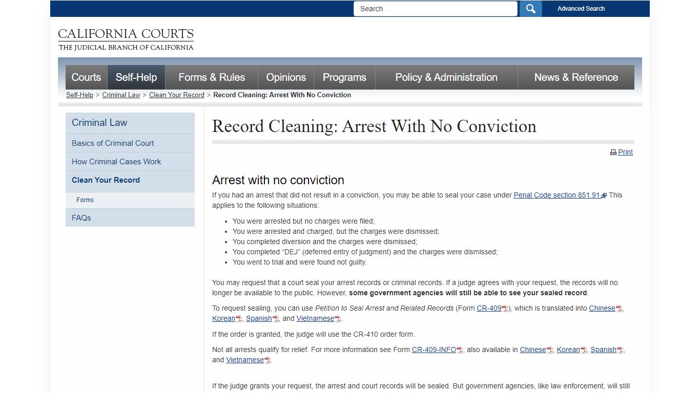 Record Cleaning: Arrest With No Conviction - criminal_selfhelp